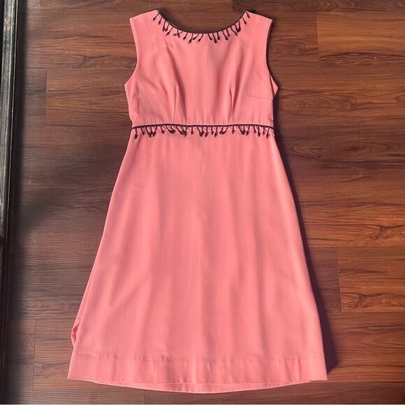 VINTAGE 60s 70s Beaded Fringe Pink Handmade Sleeveless Dress - Picture 1 of 7